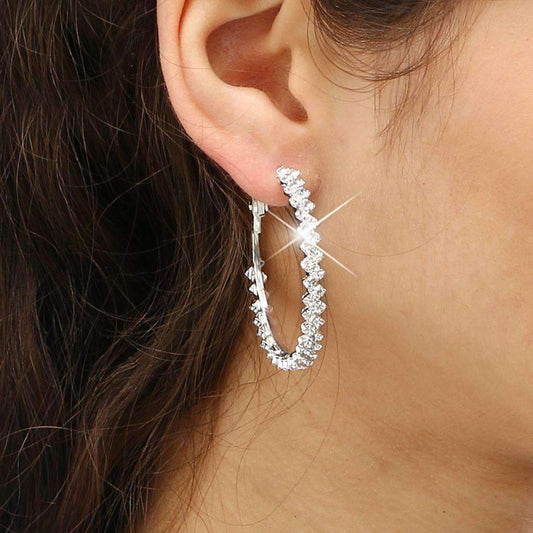 Crystal Hoop Earrings - Austrian Crystal, Zig-Zag Design, Zinc Alloy, Available in 1.69" or 2.04" Diameter