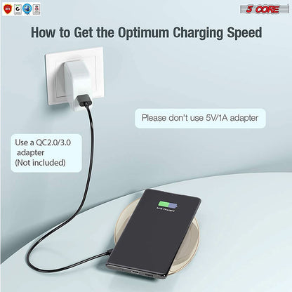 5Core Wireless Phone Charging Pad 15W Qi-Certified Fast Charger Mat Ca