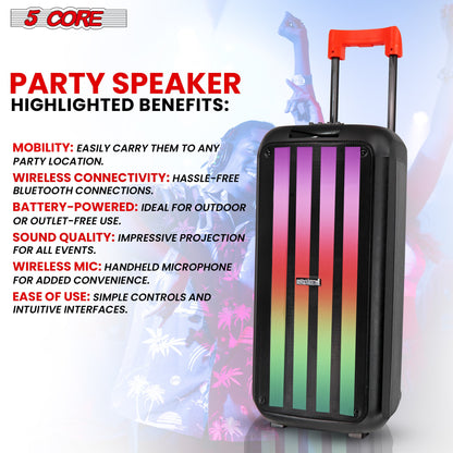 5Core Bluetooth Party Speaker 8 inch PA RGB Partybox Karaoke Machine +