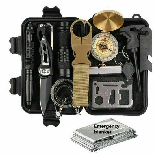 14-in-1 Outdoor Survival Gear Kit | Military Tactical EDC Case | Camping Hiking First Aid