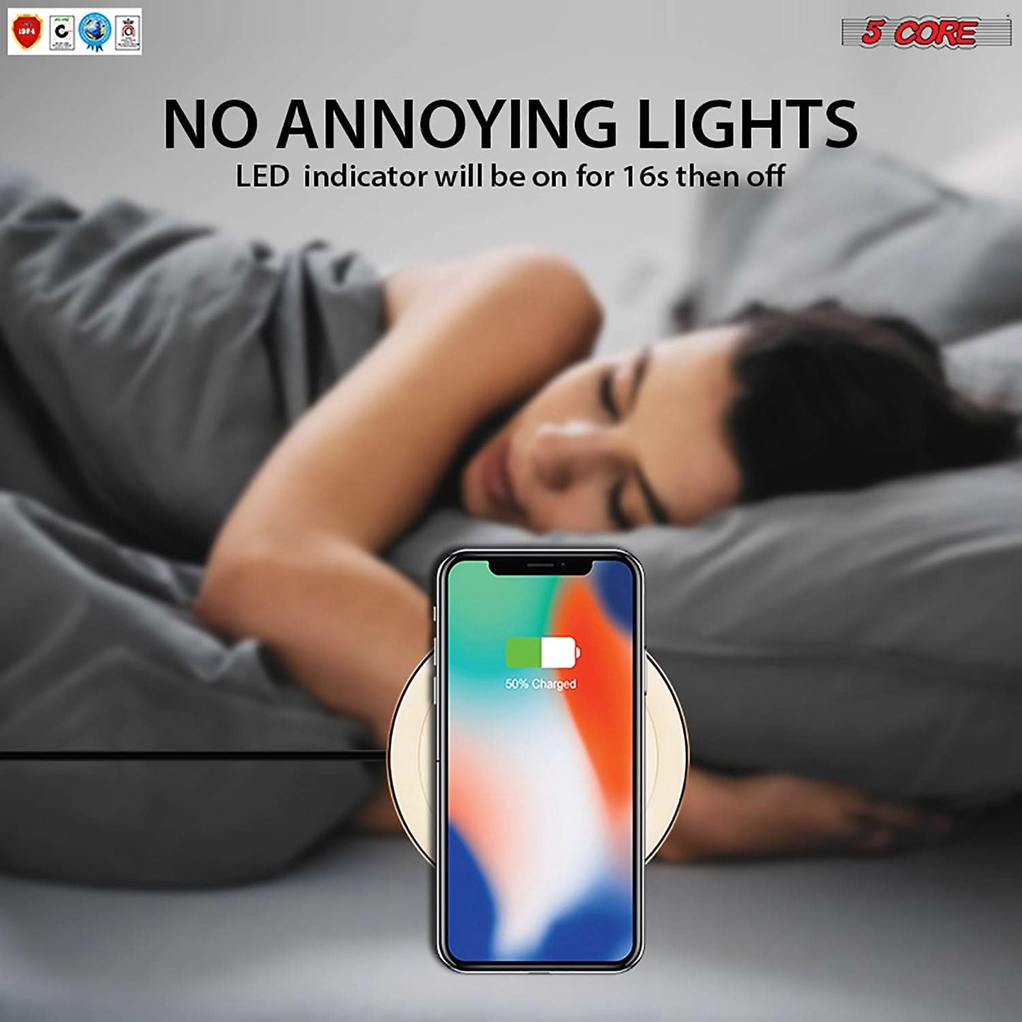 5Core Wireless Phone Charging Pad 15W Qi-Certified Fast Charger Mat Ca