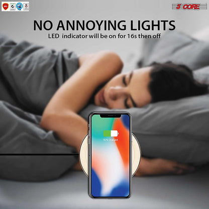 5Core Wireless Phone Charging Pad 15W Qi-Certified Fast Charger Mat Ca
