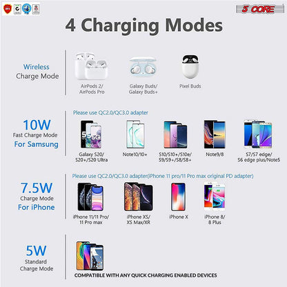 5Core Wireless Phone Charging Pad 15W Qi-Certified Fast Charger Mat Ca