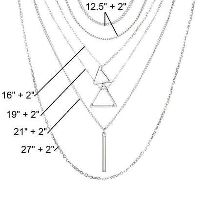 Double Triangle Multilayer Necklace - 6 Layers, Zinc Alloy, Adjustable Chain, Unique Geometric Design