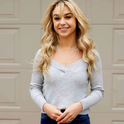 Double Triangle Multilayer Necklace - 6 Layers, Zinc Alloy, Adjustable Chain, Unique Geometric Design