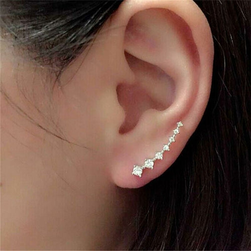 Crystal Ear Crawlers - Cubic Zirconia, Zinc Alloy, Easy to Wear, Set of Two Earrings