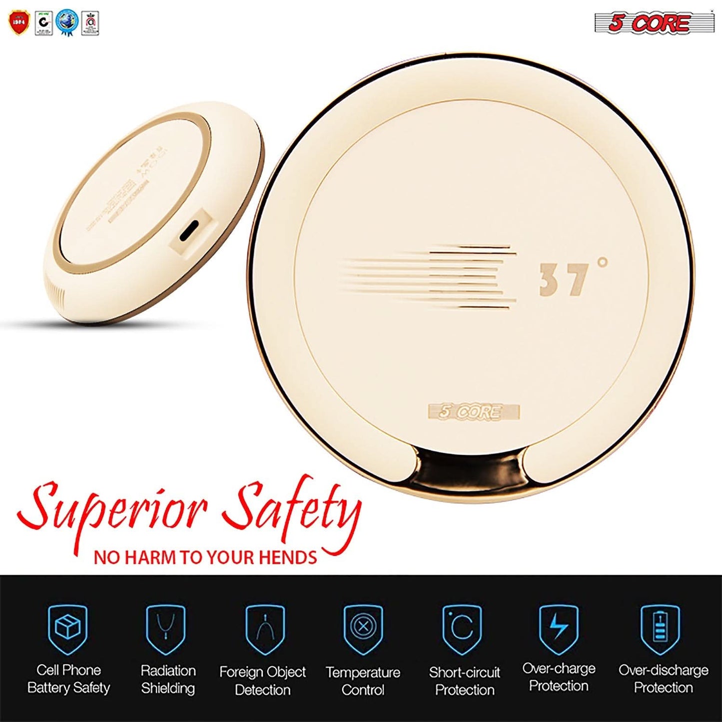 5Core Wireless Phone Charging Pad 15W Qi-Certified Fast Charger Mat Ca