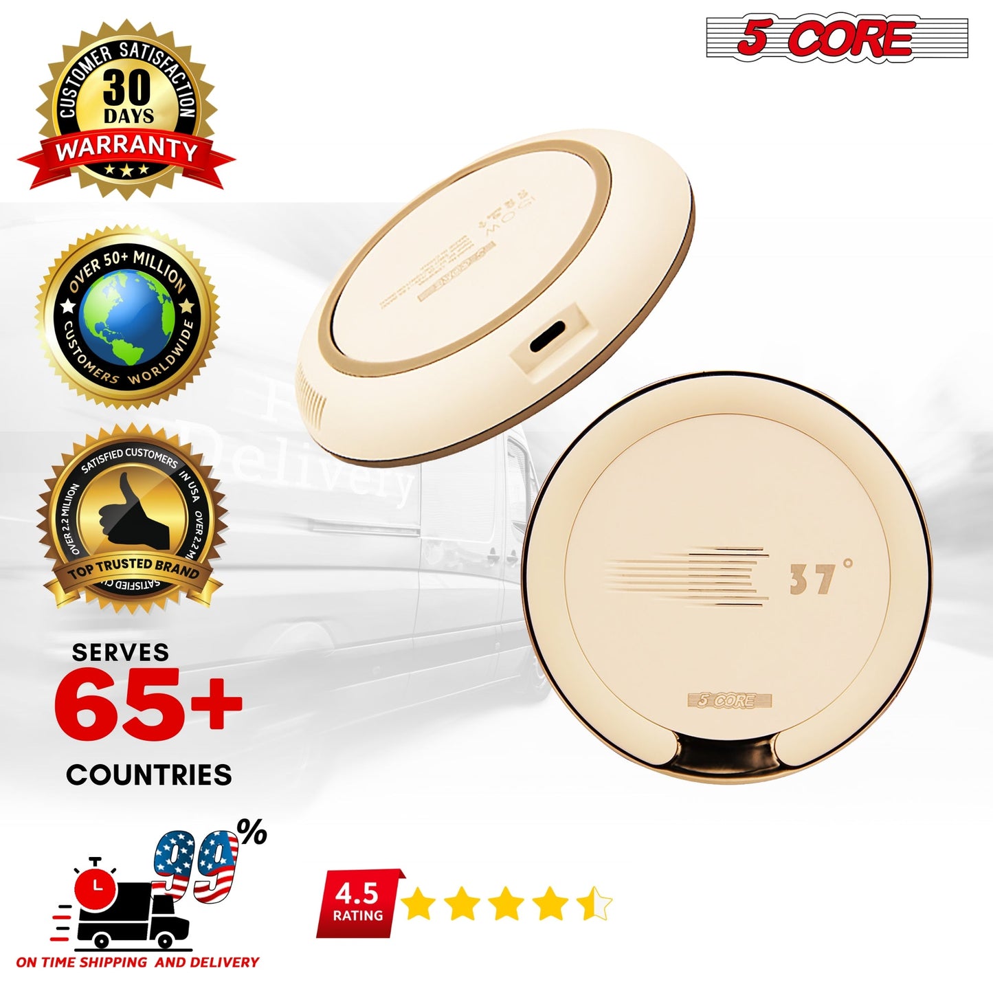 5Core Wireless Phone Charging Pad 15W Qi-Certified Fast Charger Mat Ca